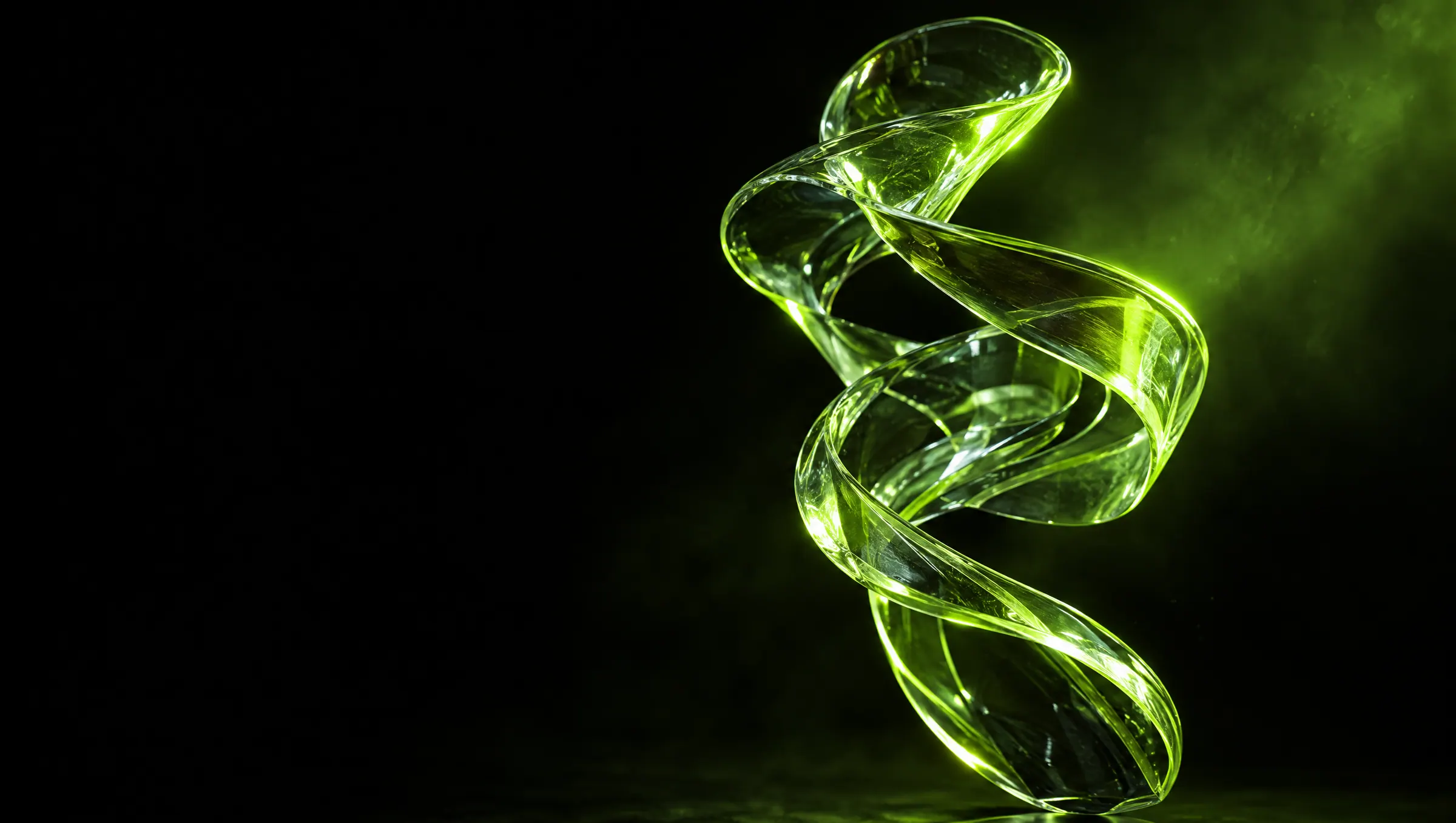 Ribbons of lime light flowing through darkness
