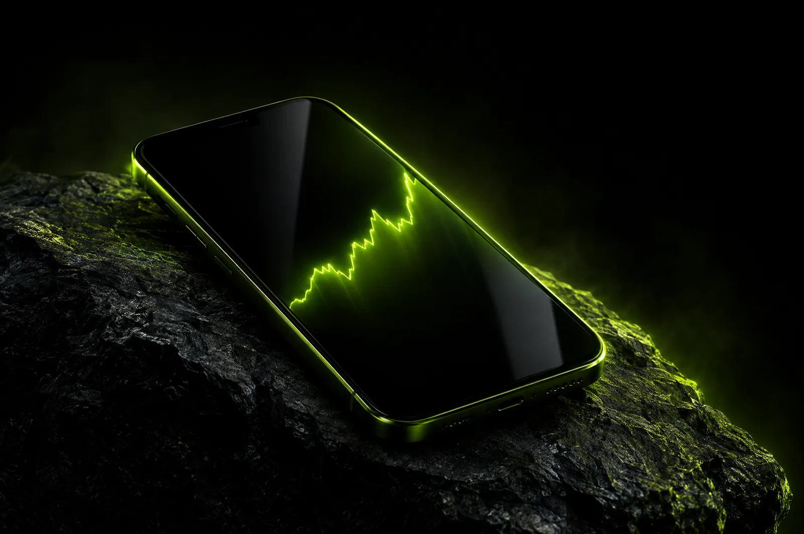 Smartphone on dark stone showing a lime growth line